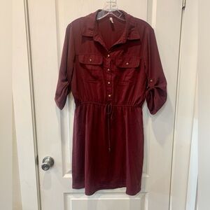 Maroon Burgundy Button Front Dress Vanity